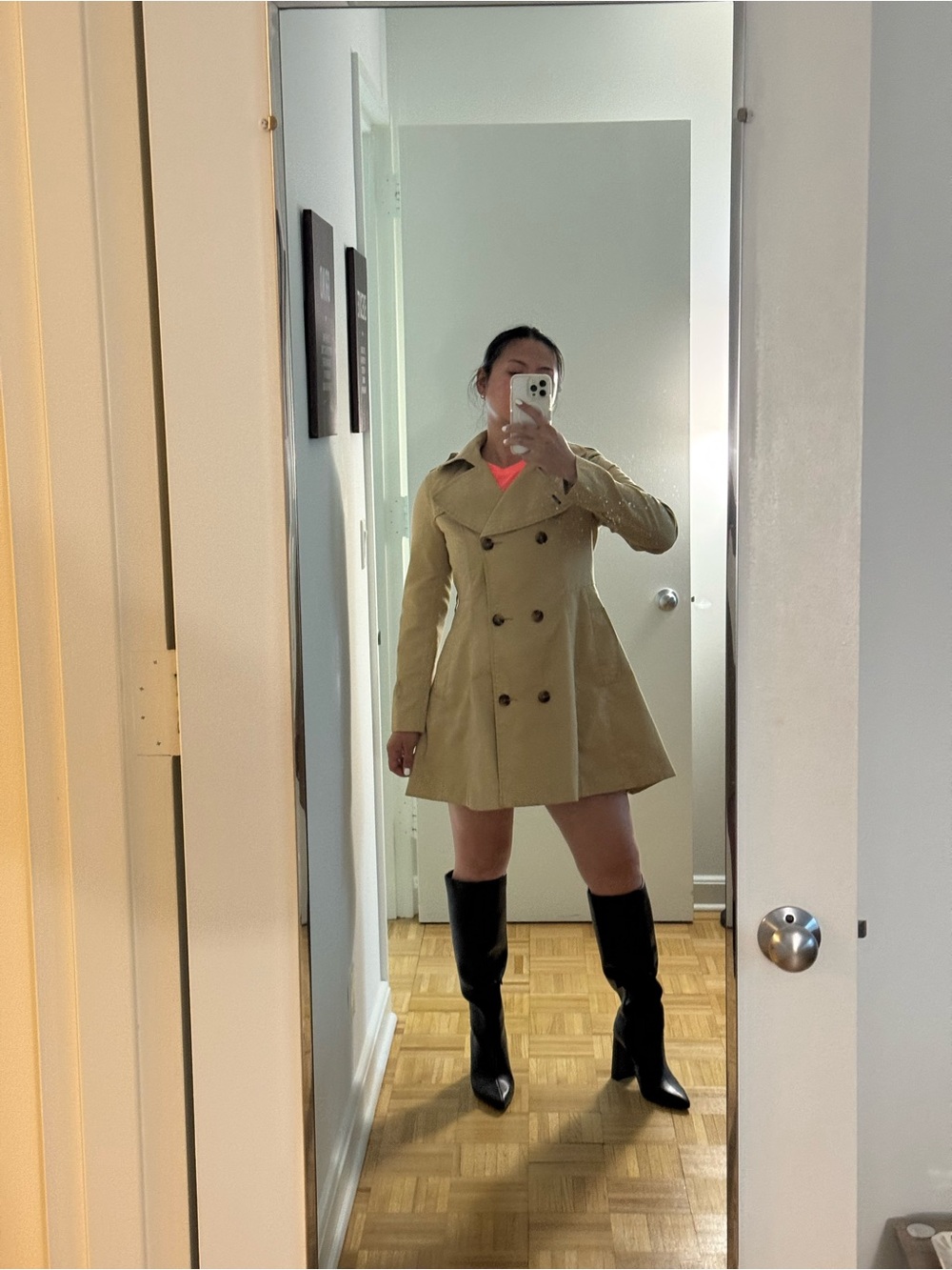 H&M Khaki Double-Breasted Mini Trench Dress